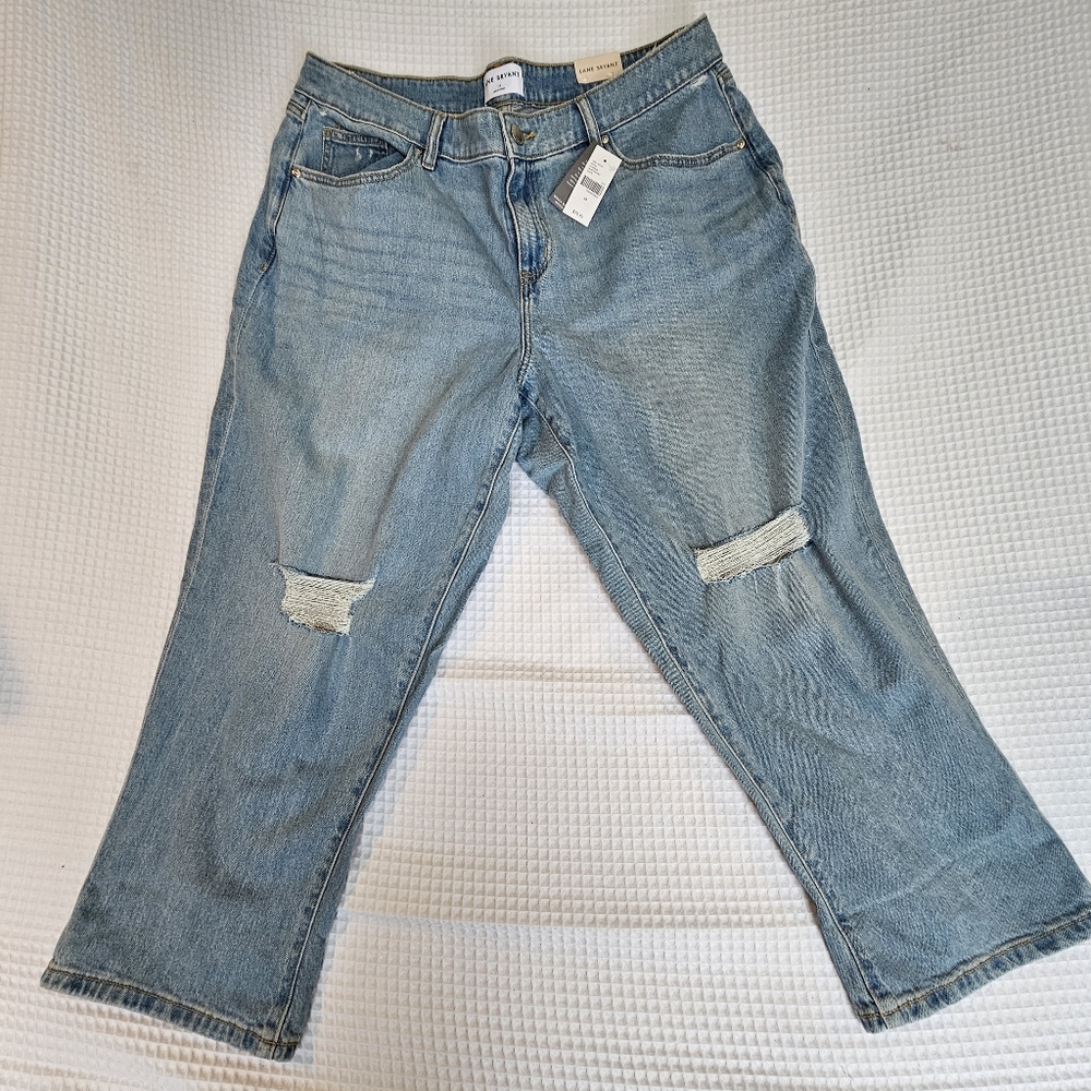 Lane Bryant Light Blue Distressed Boyfriend Jean Capris NWT